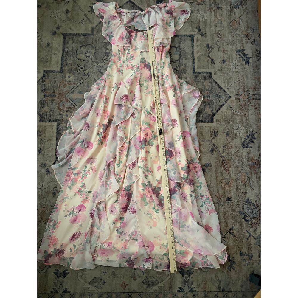 BHLDN Anthropologie Chiffon Maxi Dress Pink Floral Ruffle Bow Back Womens S - Picture 4 of 7